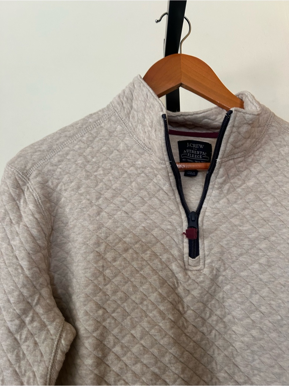 J. Crew Men's Quilted Quarter Zip Sweatshirt Authentic Fleece Pullover Medium - Picture 2 of 6